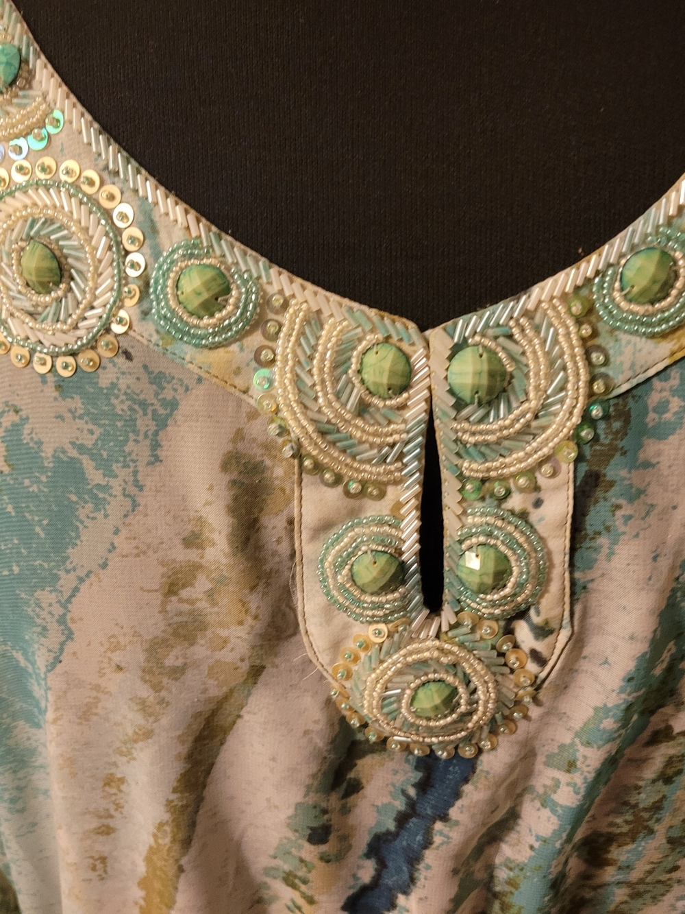 Chico's Long Sleeve Embellished Tunic in Aqua, Green, Cream